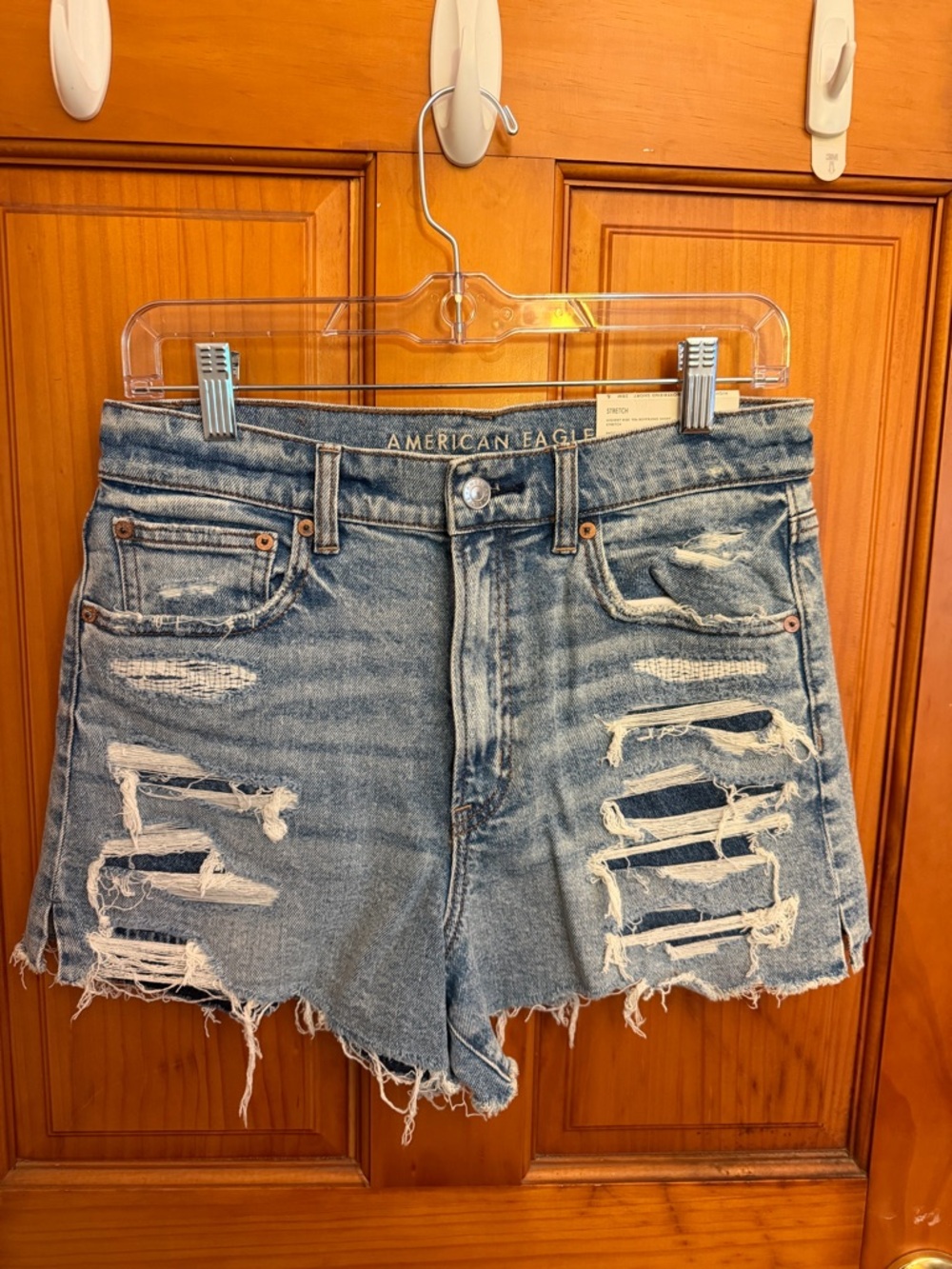 American Eagle Outfitters Blue Distressed High-Rise Denim Shorts